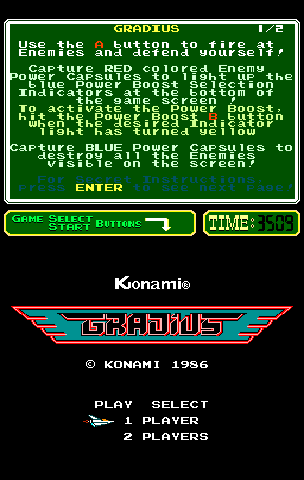 Gradius (PlayChoice-10) Title Screen